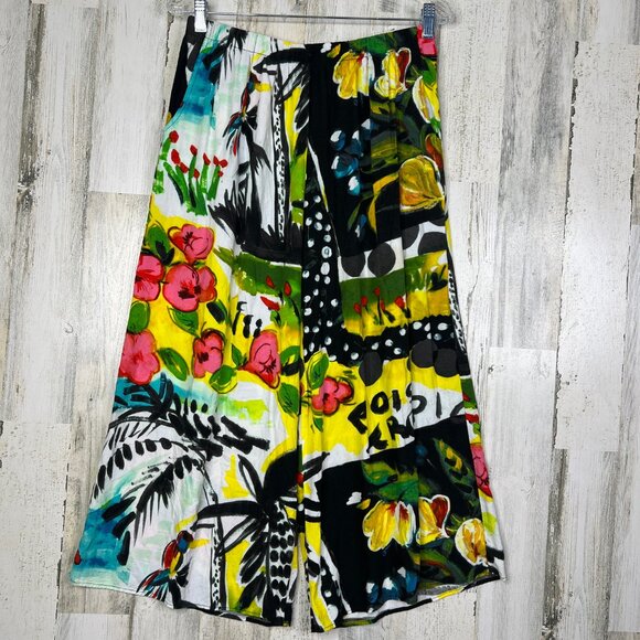 Jams World Parrot Cove Hawaiian Floral Wide Leg Cropped Pants Womens Size Large - Picture 1 of 14